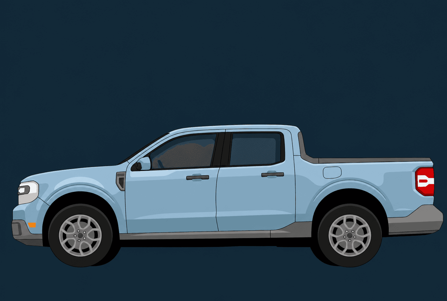 Illustration of a light-blue Ford Maverick viewed from the side